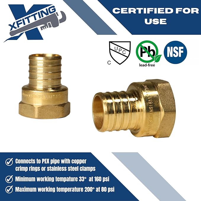 XFITTING 1 inch Pex x 3/4 inch Female NPT Adapter, 23-4-6=5X, 5 Pieces
