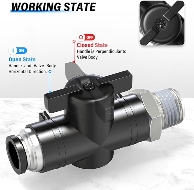 TAILONZ PNEUMATIC 3/8 Inch Tube OD x 1/4 Inch NPT Thread Ball Valve Air Flow Control Valve Push to Connect Fitting BVC-3/8-N2（Pack of 5）