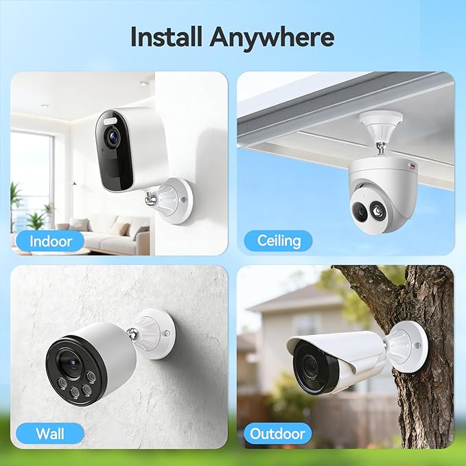 Magnetic Wall Mount for Security Cameras, Universal 1/4″ Screw, Adjustable Angle, Strong Magnet, No-Drill, Indoor/Outdoor, Tabletop & Wall Cameras, Compatible with Ring, Arlo, Wyze (White, 2 Pack)