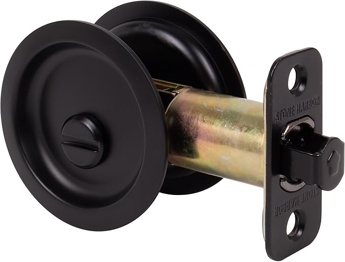 Round Pocket Door Lock, Privacy (Bed/Bath) Latch, 2-3/8" Backset, RCL, Matte Black by Stone Harbor Hardware