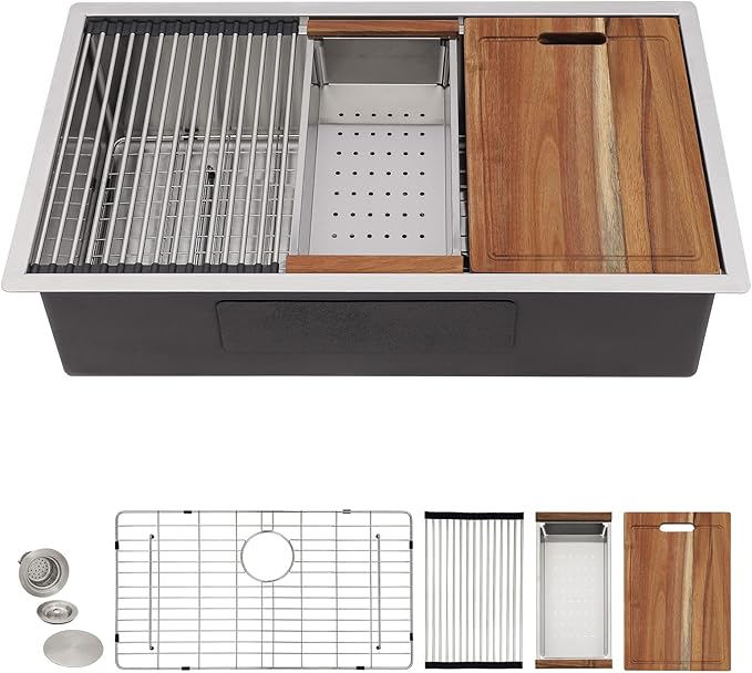 36 Undermount Kitchen Sink - Fulorni 36"x19" Kitchen Sink Ledge Workstation Under Counter 16 Gauge 304 Stainless Steel Large Single Bowl Basin