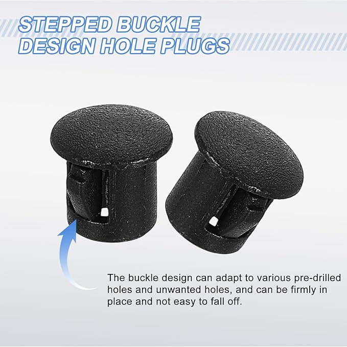 uxcell 70Pcs Plastic Hole Plugs, 6mm(1/4") Flush Type Panel Plugs, Round Snap Knockout Locking Plugs for Furniture Insert End Caps Panels, Black