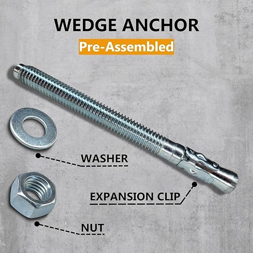 Party Animals 3/8 x 5 Inch Wedge Anchor, 5 PCs Zinc-Plated Industrial Anchor Bolts for Cement, Concrete