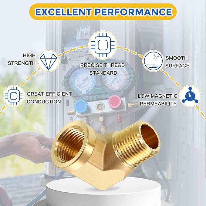 2 Pack Brass Pipe Fittings, 90 Degree 3/8" NPT FeMale to 3/8" NPT Male Barstock Street Elbow, Forged Pipe Fitting Connector for Air, Oil, LP