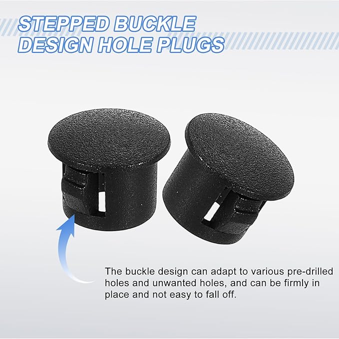 uxcell 60Pcs Plastic Hole Plugs, 8mm(5/16") Flush Type Panel Plugs, Round Snap Knockout Locking Plugs for Furniture Insert End Caps Panels, Black