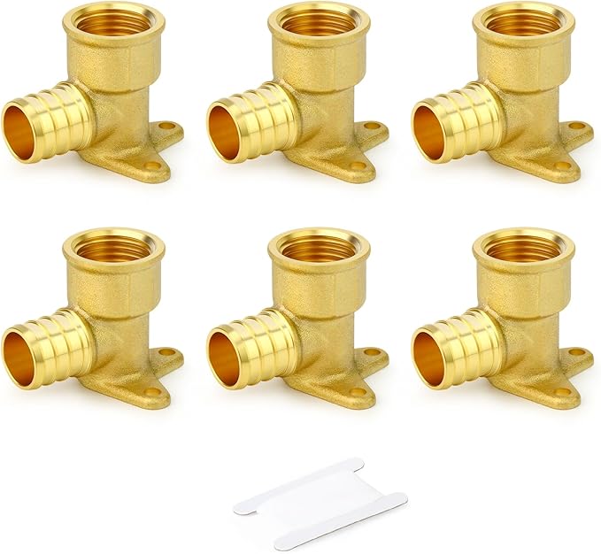 GASHER 6Pcs No Lead Brass Pex Drop Ear Elbow, PEX 3/4" x 1/2" NPT Female Threaded Adapter Crimp Fitting for Hot or Cold Water Systems