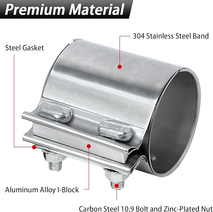 3 inch Exhaust Clamp Butt Joint Exhaust Band Clamp Sleeve Coupler 304 Stainless Steel