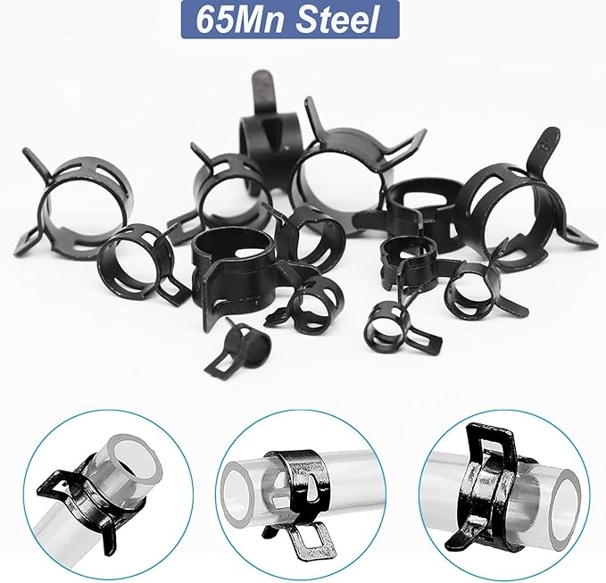 AKIHISA 60 Pcs 28-33mm Spring Hose Clamp, Spring steel 65Mn Fuel Hose Clamp, 6 sizes for Silicone Vacuum Fuel Oil Hose Line Clamps