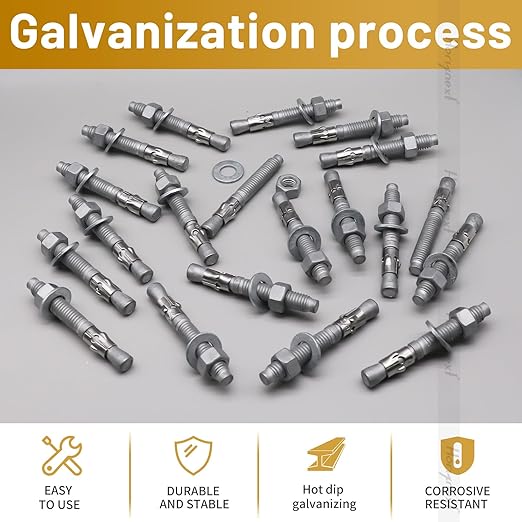 3/8 x 3 inch Wedge Anchor Galvanized Carbon Steel, Expansion Screw Bolt Heavy Duty Fastener for Concrete Masonry Cement（Pack of 10pcs