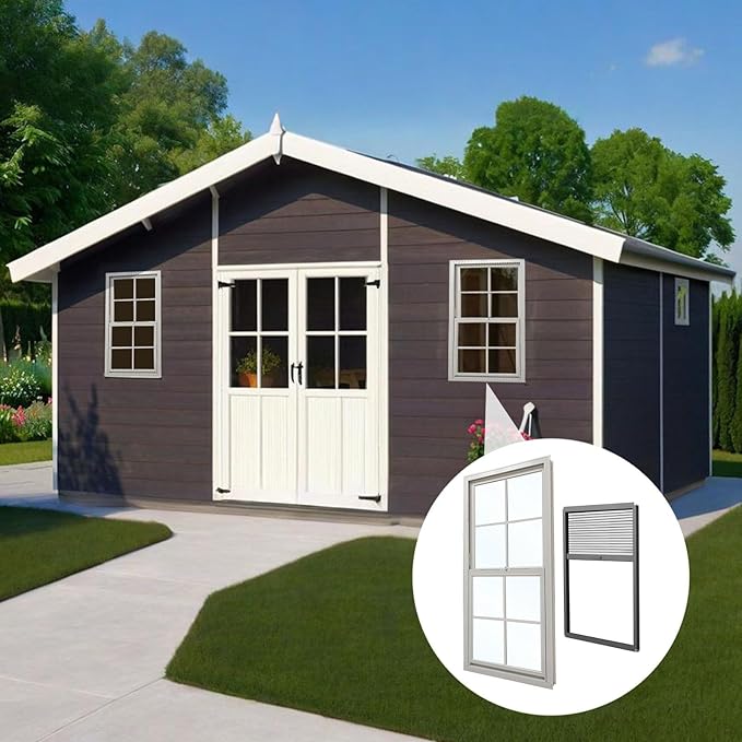 20x17 Shed Windows, Sliding Windows with Double Panel Tempered Glass and Screen, Household Storm Window with Sealing Strips, Small Ventilation Window for Basement Chicken Coops Bathroom White
