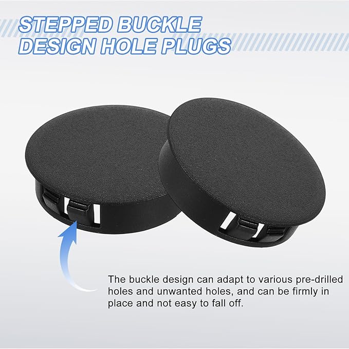 uxcell 18Pcs Plastic Hole Plugs, 38mm(1-1/2") Flush Type Panel Plugs, Round Snap Knockout Locking Plugs for Furniture Insert End Caps Panels, Black