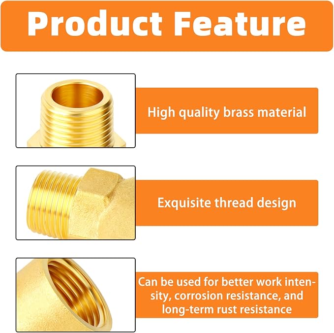 GASHER 5PCS Brass Pipe Fitting Male Branch Tee Y Adapter 3/8" NPT Female x 3/8" NPT Female x 3/8" NPT Male