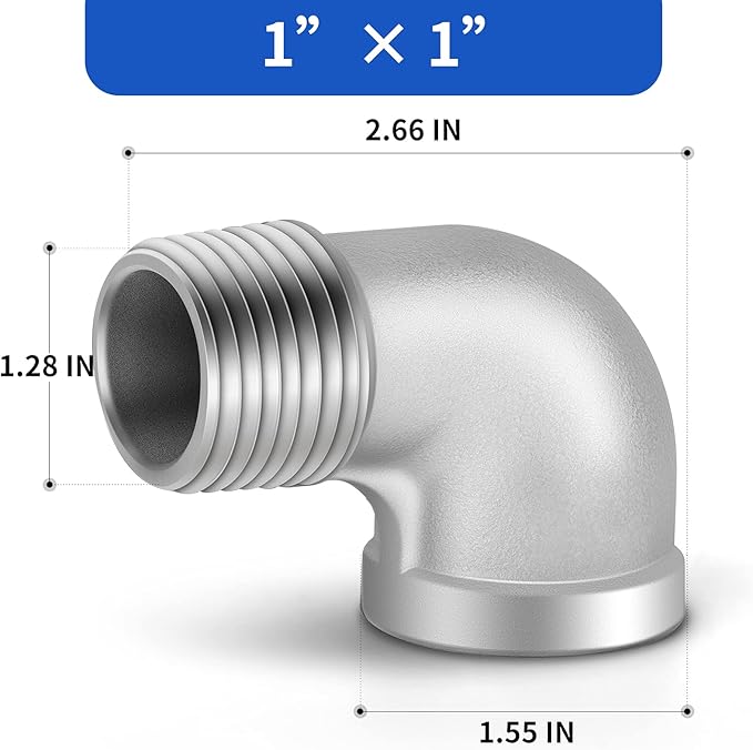TAISHER 5PCS 304 Stainless Steel 90 Degree elbow, 1 Inch NPT Male Pipe to 1 Inch NPT Female 304 Stainless Pipe Fitting
