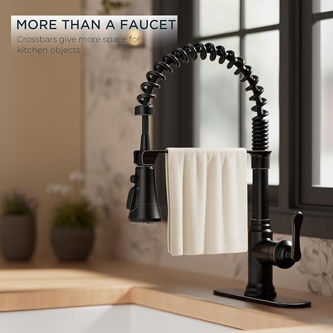 FORIOUS Rustic Kitchen Faucet with Pull Down Sprayer Oil Rubbed Bronze, 3 Modes Stainless Steel High Arc Vintage Spring Sink Faucet 1 or 3 Holes for Pot Filler, Farmhouse Camper Wet Bar