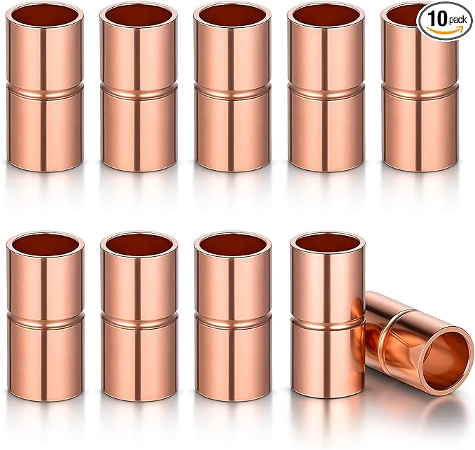 10 Pcs Straight Copper Fittings 1/4 Inch Copper Pipe Welding Joint Pipe Coupling Fittings for HVAC Air Conditioning