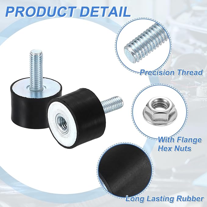 uxcell M8 Rubber Mounts, 2Pcs 30x20mm(DxH) Rubber Cylindrical Anti Vibration Isolator Shock Absorber with Lock Nut for Car Bobbin Generator Air Compressors