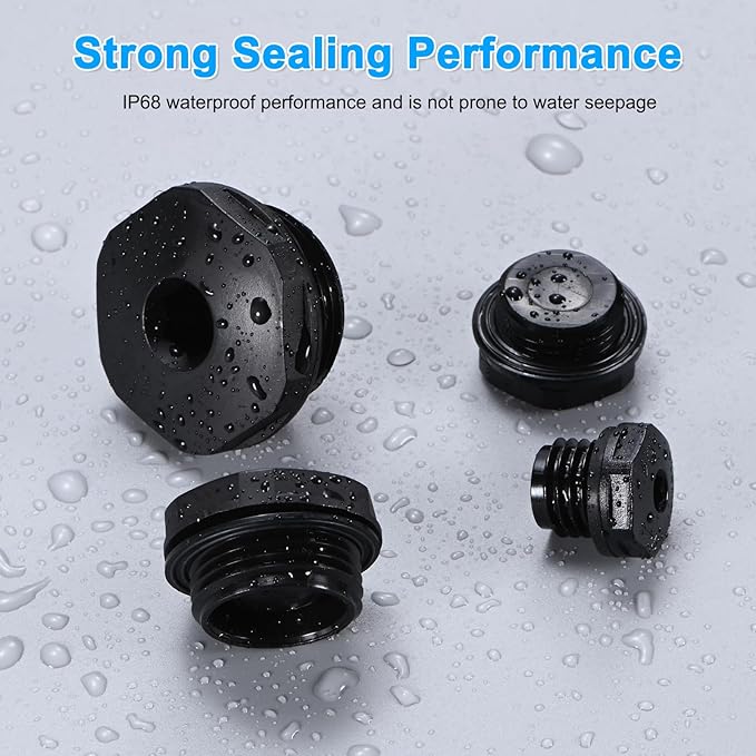 10-Pack Inner Hex Head Pipe Plug End Cap, M20x1.5mm Nylon Garden Hose Stopper Connector Plug with Sealing Ring for Terminating Pipe Ends [Black]