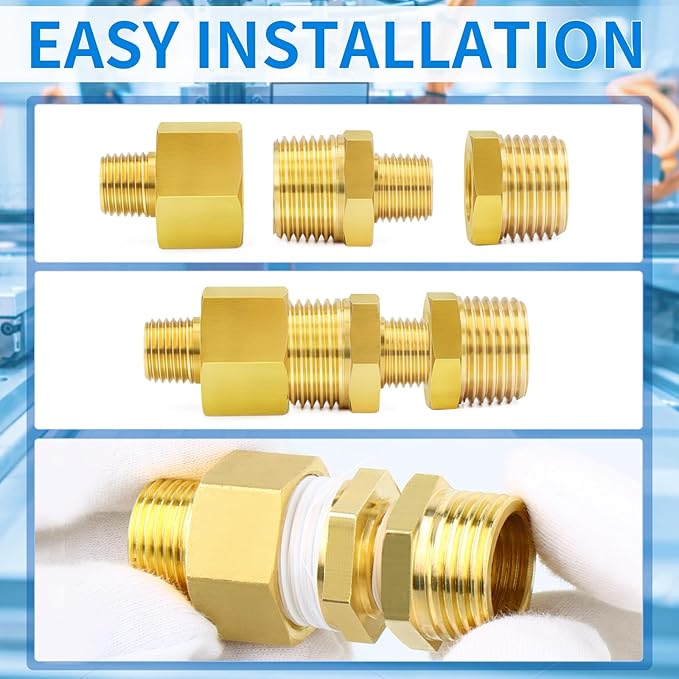 ChillWaves Brass Pipe Fitting Extension Adapter 3/8" NPT Female x 3/8" NPT Male Thread Adapter(6-PACK)