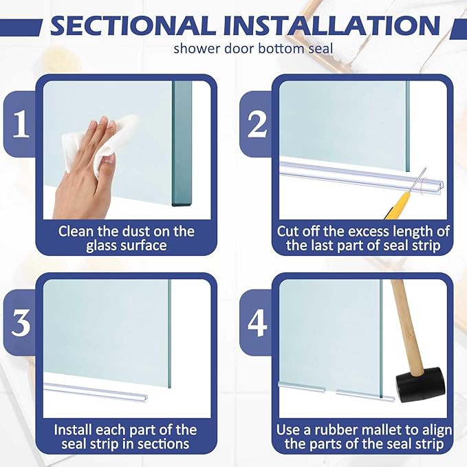 Frienda 2 Pcs Shower Door Bottom Seal 3/8" x 36'' Clear PVC Glass Door Sweep Shower Frameless Seal Strip for Replacement Stopping Leaks and Creating Water Barrier