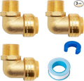 SUNGATOR 3/4 Inch Male Adapter Elbow, 3/4 Inch MNPT, No Lead Brass Push-to-Connect Plumbing Fittings for PEX Pipe, Copper, CPVC, with 1 Disconnect Clip and 1 Sealing Tape, Pack of 3