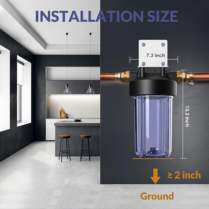 SimPure Whole House Water Big Filter Housing (DB10C), 10" x 4.5", Blue for Whole Home Water Filtration, Sediment Water Filter System for Well, 1" NPT Brass Port (Clear Housing)