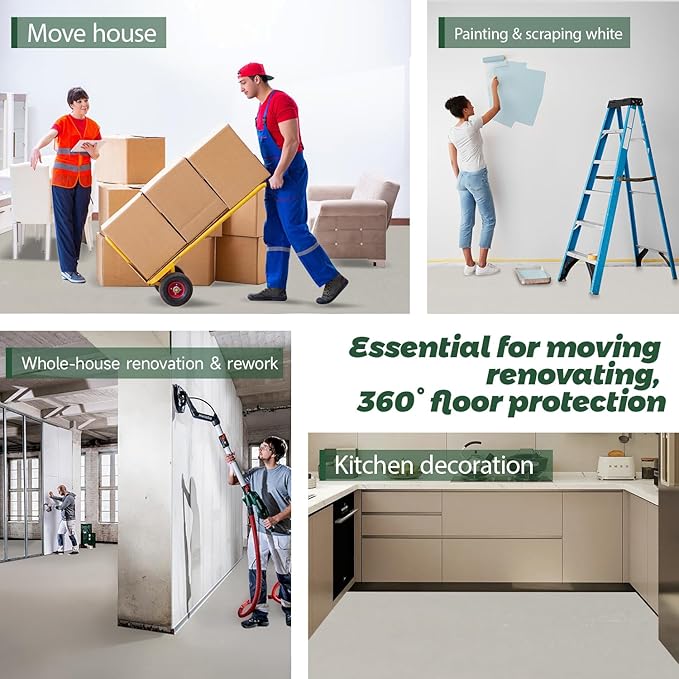 39 in x 100 ft Temporary Floor Protection Reusable Self-Adhesive Floor Covering, Suitable for Decoration, Painting, Hardwood Floor Protection Film (325 Square Feet White)
