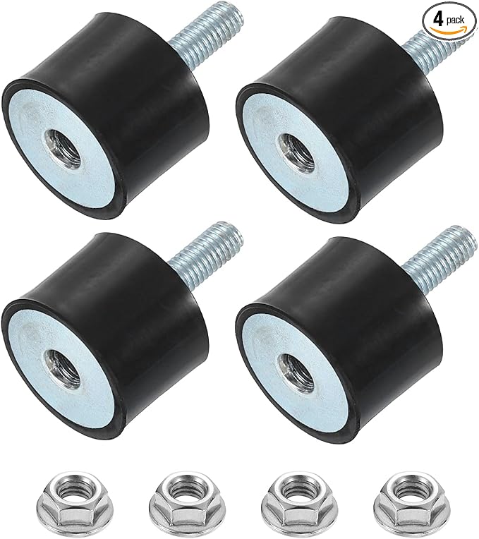 uxcell M5 Rubber Mounts, 4Pcs 20x15mm(DxH) Rubber Cylindrical Anti Vibration Isolator Shock Absorber with Lock Nut for Car Bobbin Generator Air Compressors