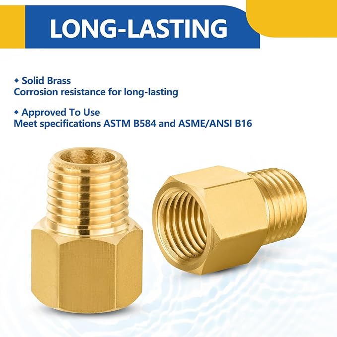 30 PACK GUOFIS Brass Pipe Fittings - 1/4" Male NPT x 1/4" Female NPT Adapter to Alter Pipe Diameters(NPT016-30Pack)