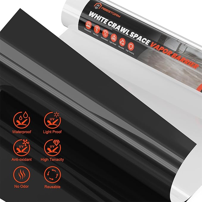 ABESTORM Crawl Space Vapor Barrier 14 Mil Film 10'x100' Thick Plastic Sheeting Drop Cloth Vapor Barrier Covering for Crawlspace, Encapsulation, Blackout Plastic Painters Tarp, Black and White Film