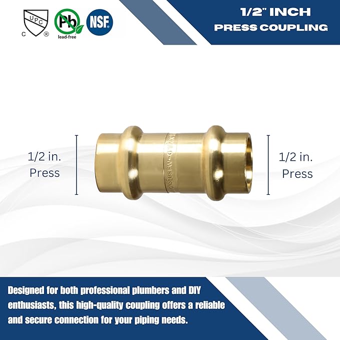 XFITTING 1/2 inch x 1/2 inch Press Coupling, Brass, 5 Pieces