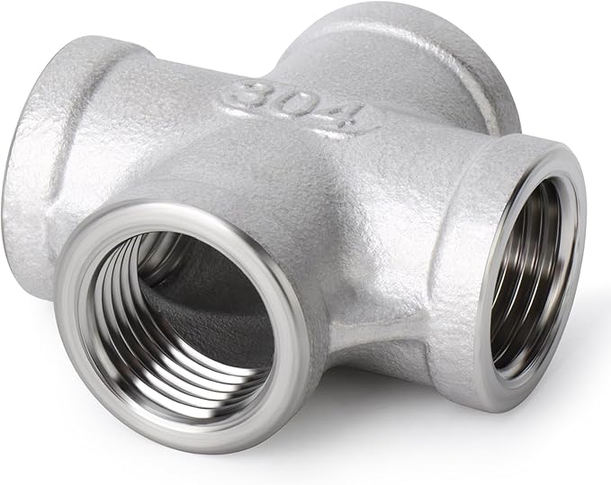TAISHER 1PCS Stainless Steel 4 Way Pipe Fittings, 2-1/2" x 2-1/2" x 2-1/2" x 2-1/2" NPT Female Pipe Fittings
