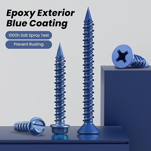 35Pcs 3/16 x 3-1/4 Inch Concrete Screws Anchor with Drill Bit, Blue Hex Head Masonry Brick Stucco Cement Block Screws, Diamond Point