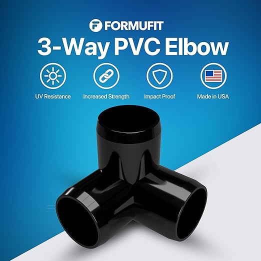 FORMUFIT 1/2” 3-Way Elbow Furniture Grade PVC Fitting in Black, Made in USA, UV-Resistant, Impact-Proof, 0.840” Actual Socket Diameter (Pack of 10)