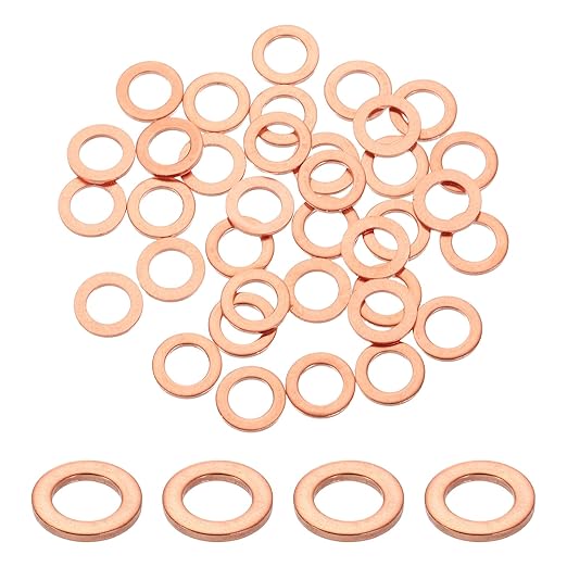 uxcell 75Pcs M6 Flat Washer Copper Washer Sealing Rings, 6mm ID 10mm OD 1mm Thickness Copper Crush Washers Metric Sealing Gasket for Plumbing Machinery Automotive