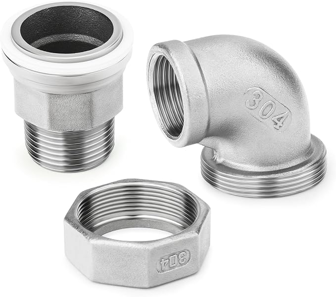 TAISHER 2PCS 304 Stainless Steel 90 Degree Elbow Union，1/2" NPT Female x 1/2" NPT Male Cast Pipe Fitting