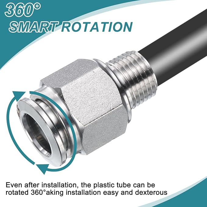 HARFINGTON Push to Connect Fittings 5/32" Tube OD x 1/8" NPT Thread Male Straight Union Fittings 304 Stainless Steel Quick Connect Pneumatic Accessories for Trailers Air Brake System