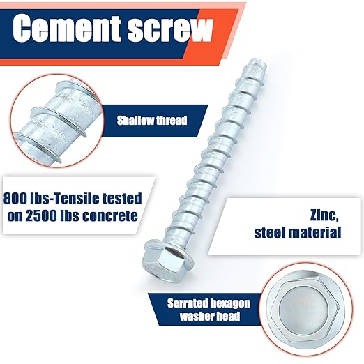Tandefio 80 Pack 3/8" x 4" Concrete Screw Anchor Galvanized Large Diameter Heavy Duty Plated Concrete Anchors for Masonry Brick Anchoring Block Decking Framing Hex Drive