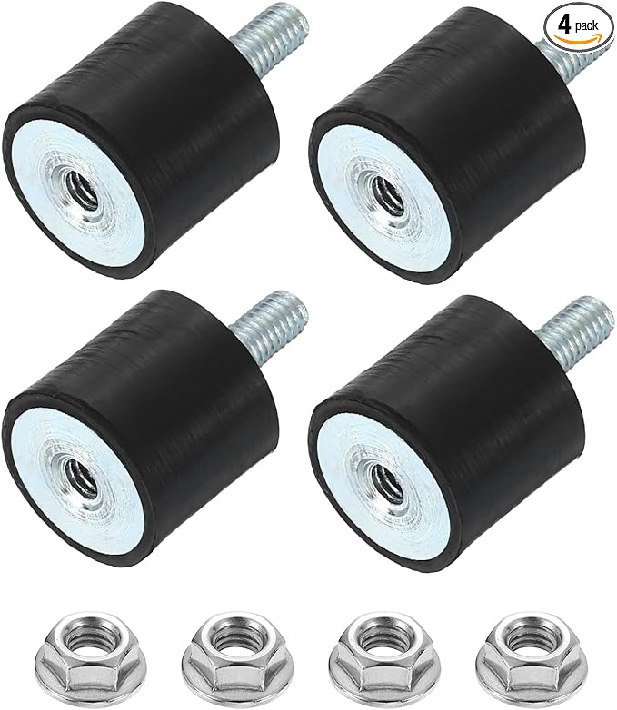 uxcell M4 Rubber Mounts, 4Pcs 14x15mm(DxH) Rubber Cylindrical Anti Vibration Isolator Shock Absorber with Lock Nut for Car Bobbin Generator Air Compressors