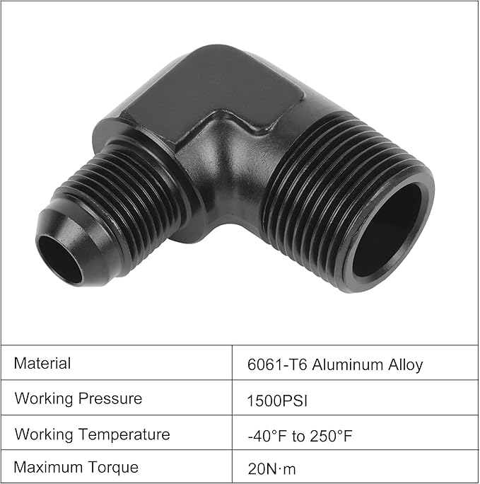 EVIL ENERGY 8AN Male Flare to 3/4" NPT Pipe 90 Degree Fitting Adapter Aluminum Black