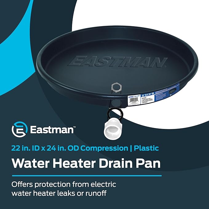 Eastman Water Heater Drain Pan with PVC Fittings, 22 Inch ID x 24 Inch OD Compression, 60091