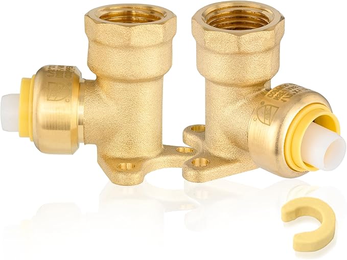 2-Pack HeSun Pushfit Drop-ear Elbow, 1/2" Female NPT x 1/2" Push to Connect Plumbing Fittings with Disconnect Clip, Brass Push-fit Fittings for PEX, Copper, CPVC, PE-RT Pipes(PF066-2)