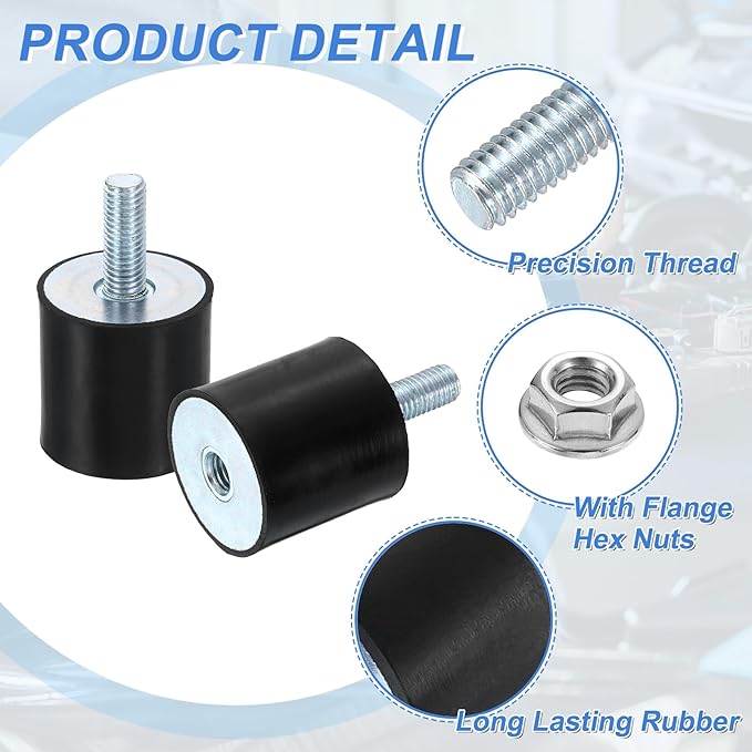 uxcell M10 Rubber Mounts, 2Pcs 40x40mm(DxH) Rubber Cylindrical Anti Vibration Isolator Shock Absorber with Lock Nut for Car Bobbin Generator Air Compressors