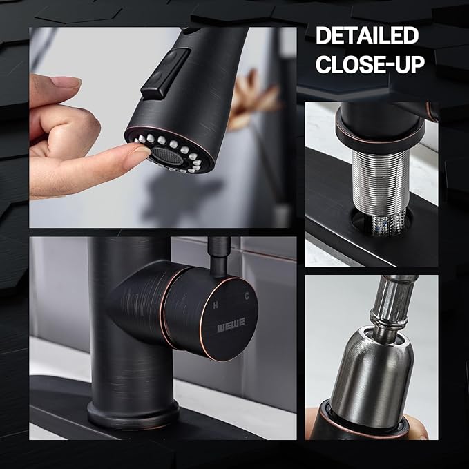 WEWE Kitchen faucets with Pull Down Sprayer, Farmhouse Kitchen Faucet Oil Rubbed Bronze Commercial Modern high arc Stainless Steel Single Handle Single Hole for Utility rv Laundry Sinks