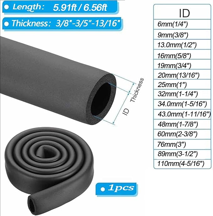 Pipe Insulation Foam Tube, Pipe Cover Wrap Roll Bar Padding Black Pool Noodles Rubber Plastic Insulation Lagging Wrap for Fitness, Tools Handle Support 1.8/2m Length(ID32mmxT9mmx1.8m)