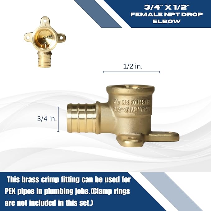 XFITTING 3/4 Inch Pex x 1/2 Inch Female NPT Drop Ear Elbow, 5 Pieces