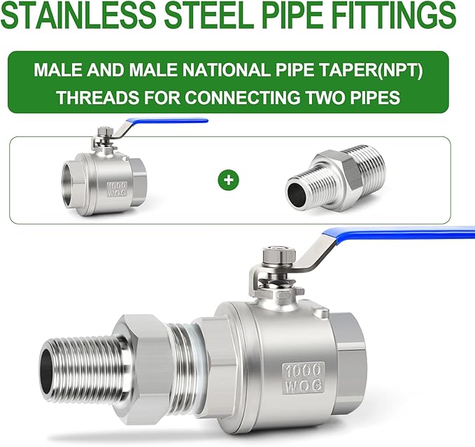 TAISHER 10PCS 304 Stainless Steel New Hex Nipple, 3/8" NPT Male x 1/4" NPT Male, Reducing Pipe Adapter Fitting