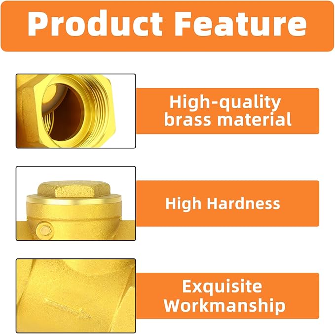 GASHER Brass Swing Check Valve 1/2" Female Thread, Backflow Prevention, One Way Check Valves for Sump Pump and Air Compressor (2Pack)