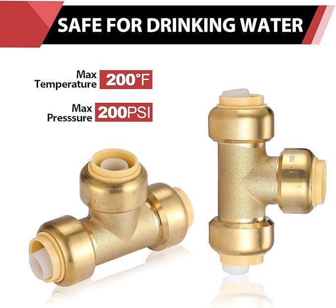 5-Pack EFIELD 1/2-Inch Tee Push-Fit Fitting to Connect Pex, Copper, CPVC with a Disconnecting Clip, UPC Certified, NSF 61,(PF079)