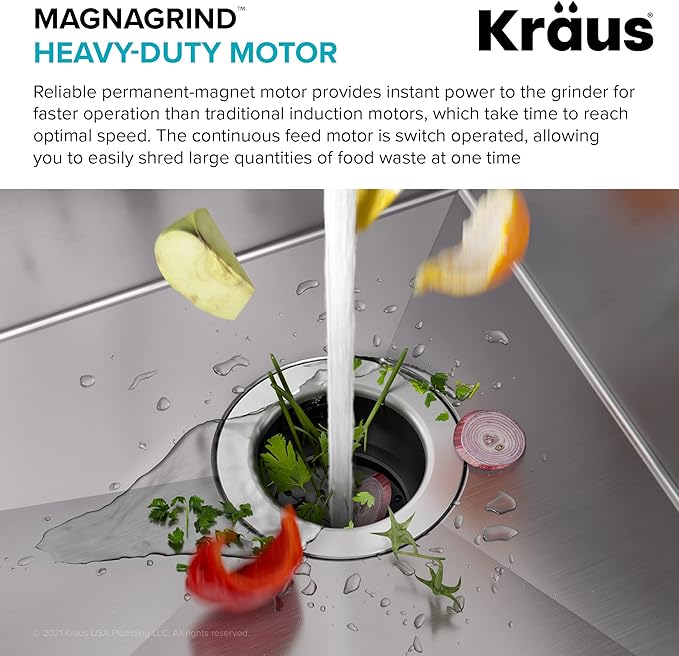 KRAUS WasteGuard 3/4 HP Ultra-Quiet Garbage Disposal with Quick Connect, Kitchen Sink Drain Cover, Power Cord and Flange Included, KWD100-75MBL