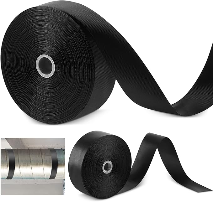 Frienda 2 Rolls Duct Strap Duct Support Webbing Wide Webbing Strap Support Belt Heavy Duty(200 ft X 1.97 Inch,Black)